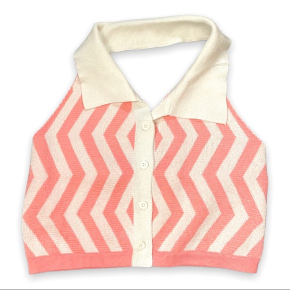 Retro Halter Top Sweater Vest Pink Sporty Soft Stretch Knit Medium - Picture 7 of 7